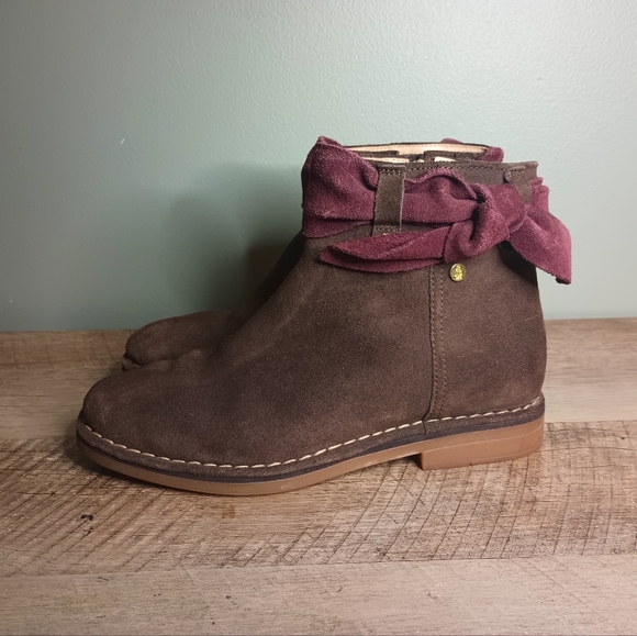 Hush Puppies Moyen Bow Ankle Boots Womens 7 Brown Burgundy Suede Kawaii Twee - Picture 4 of 11